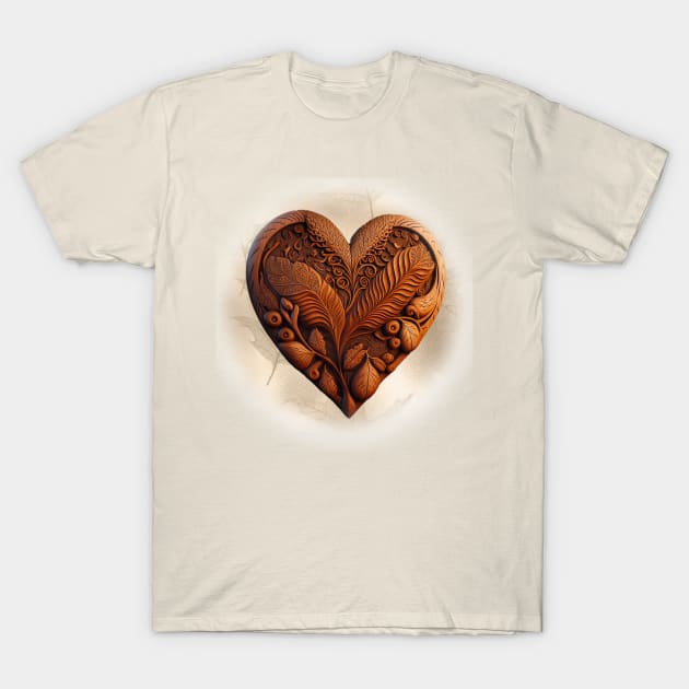 Wood Carved Heart Feather T-Shirt by allthumbs